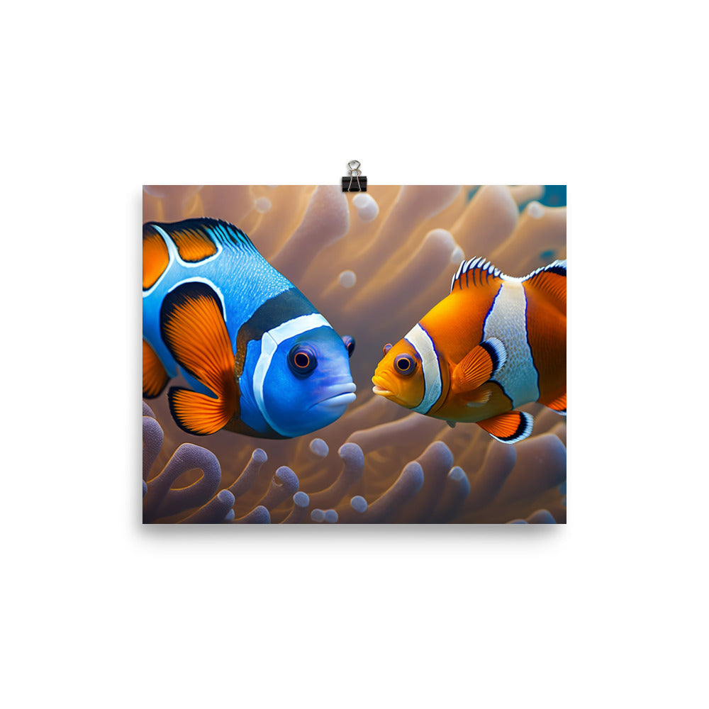 A clownfish and a blue tang swimming together photo paper poster - Posterfy.AI