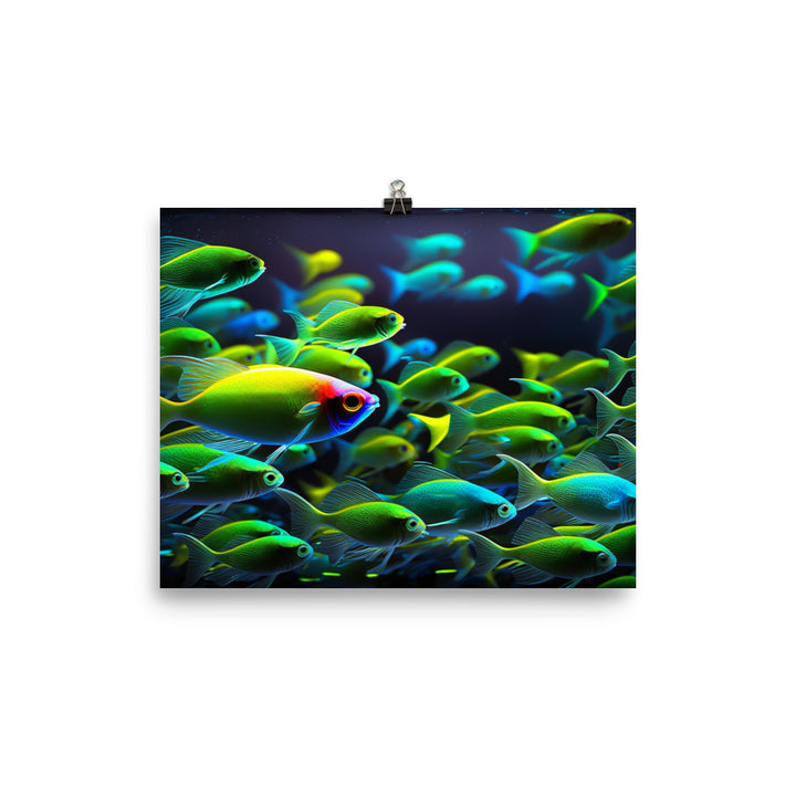 Neon tetras swimming in a brightly lit aquarium photo paper poster - Posterfy.AI