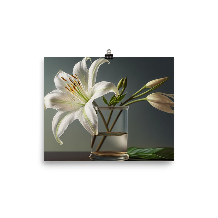 Large white lily by placing it in a simple glass vase photo paper poster - Posterfy.AI