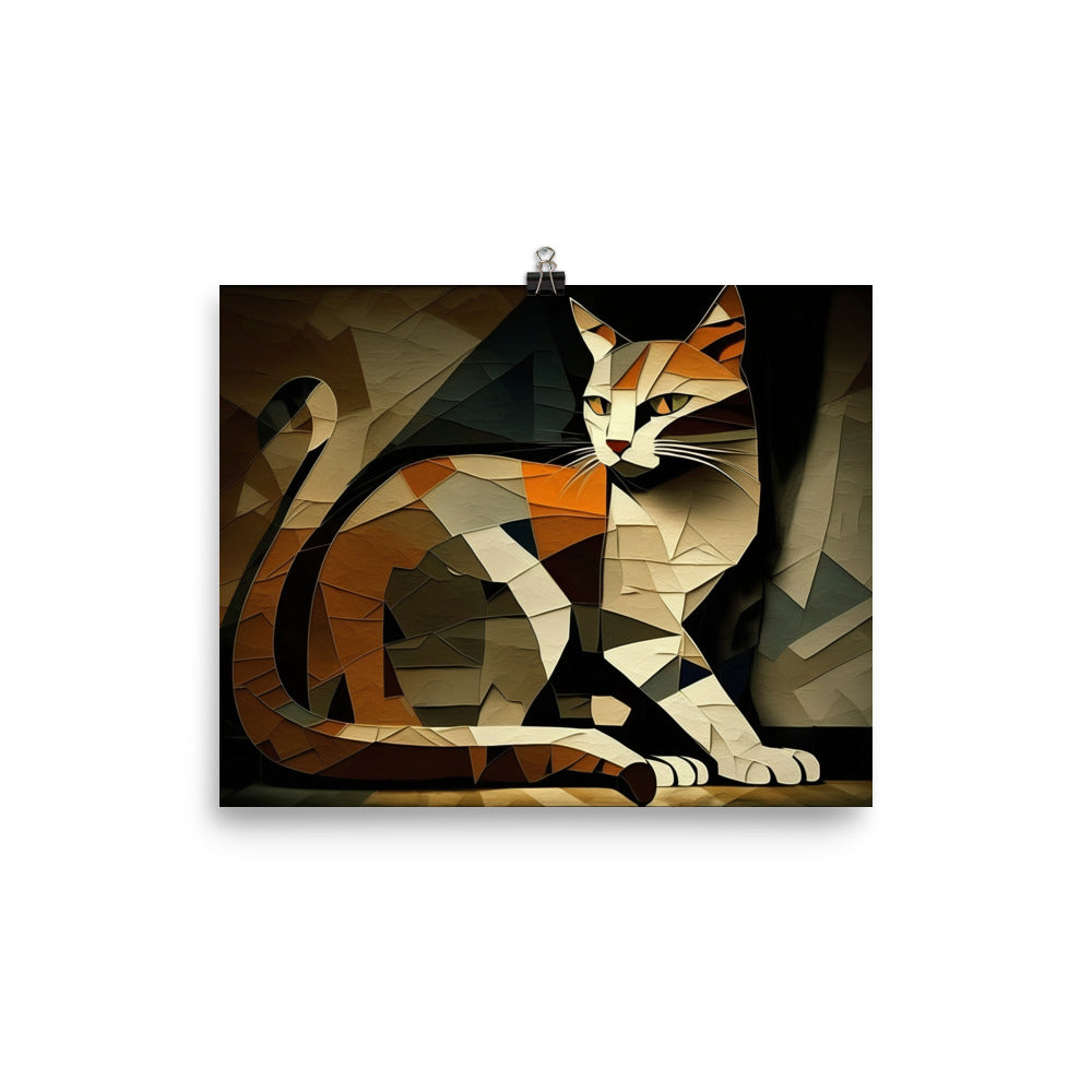 Cat in colorful cubism style photo paper poster - Posterfy.AI