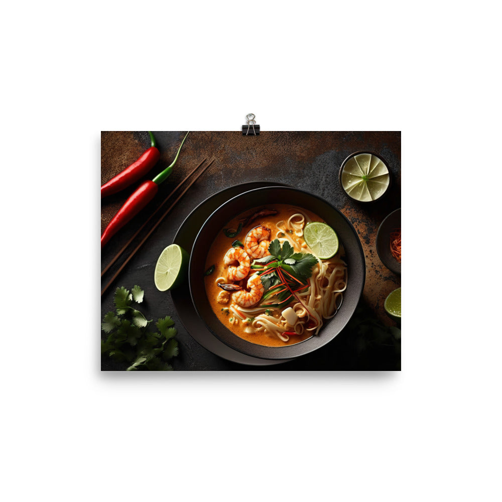 A hearty bowl of laksa with prawns photo paper poster - Posterfy.AI