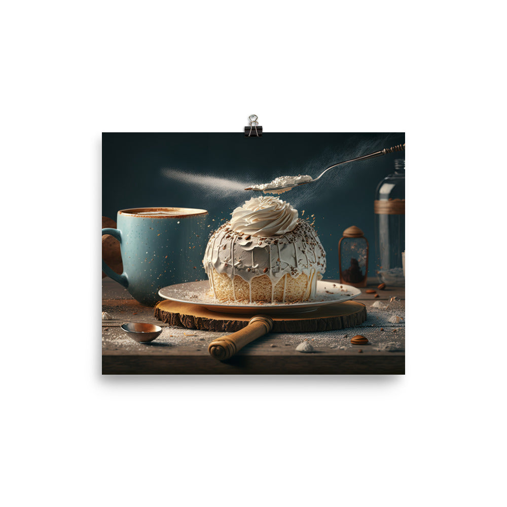 A Charming cafe with Delicious Coffee and Cake photo paper poster - Posterfy.AI