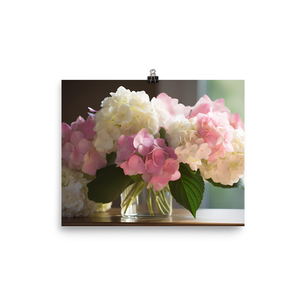 Pink and White Hydrangea Bouquet photo paper poster - Posterfy.AI