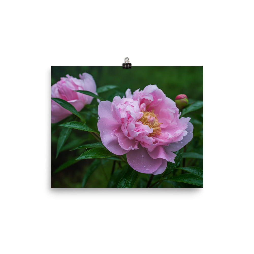 Peony Blossoms in the Morning Dew photo paper poster - Posterfy.AI