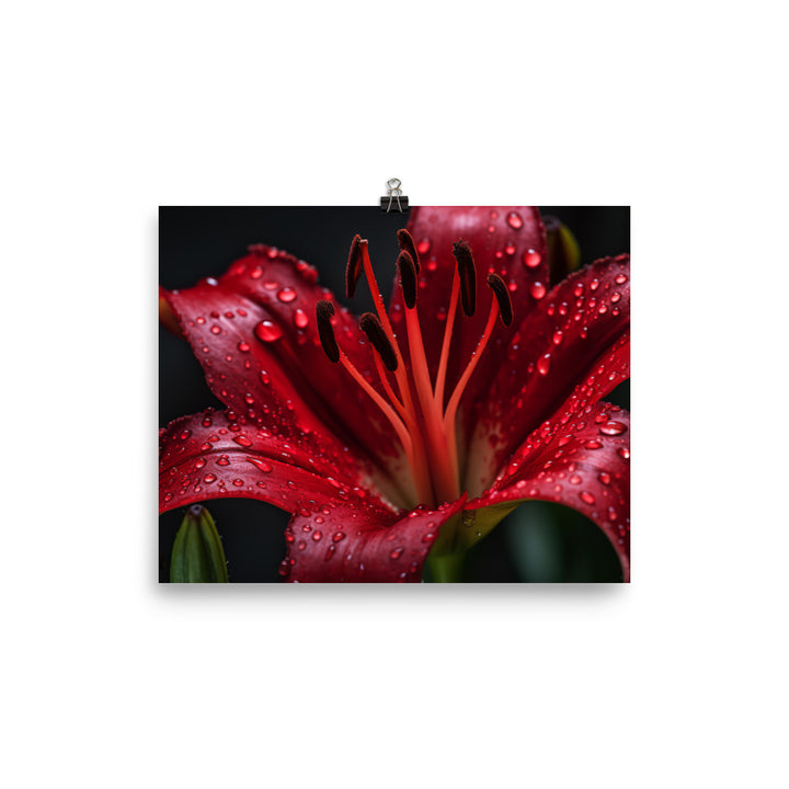 Red Lily in the Rain photo paper poster - Posterfy.AI