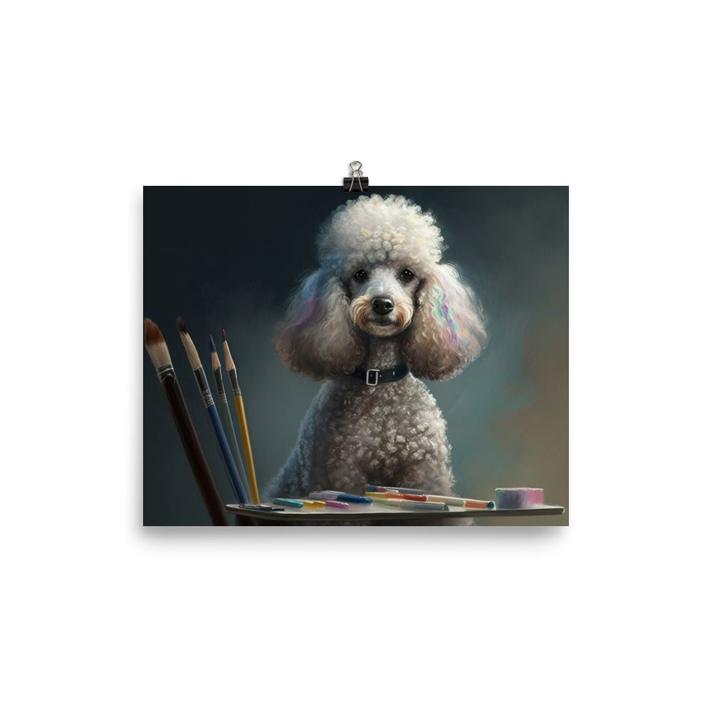 Poodle in painting lesson photo paper poster - Posterfy.AI