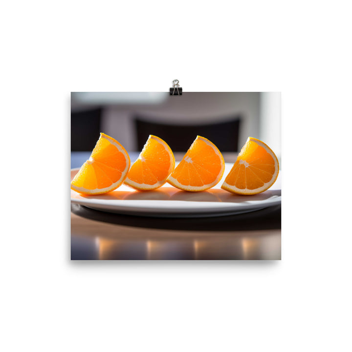 Orange Wedges on a White Plate photo paper poster - Posterfy.AI