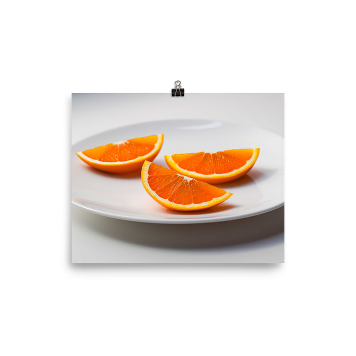 Orange Wedges on a White Plate photo paper poster - Posterfy.AI