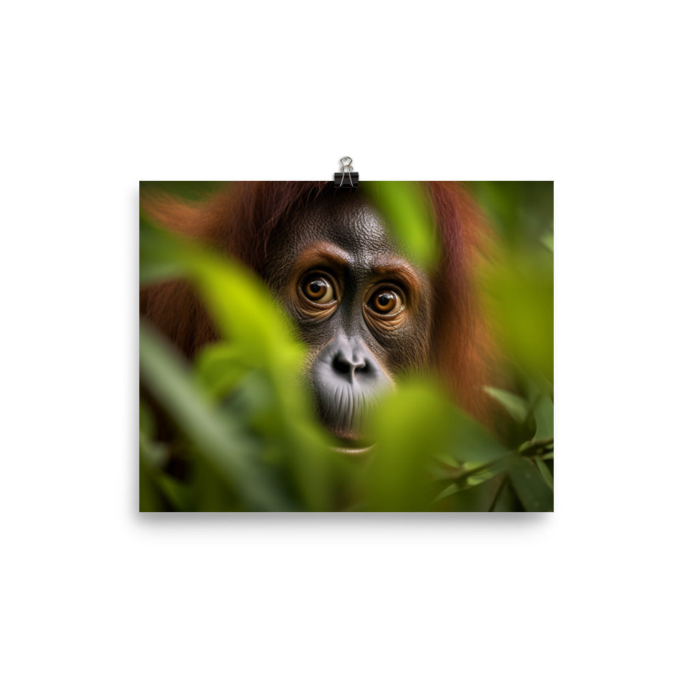 Adorable Orangutan Curiously Peeking photo paper poster - Posterfy.AI