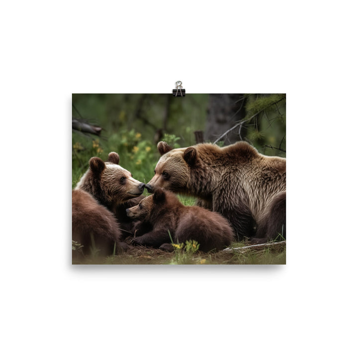 Adorable Grizzly Bear Family photo paper poster - Posterfy.AI