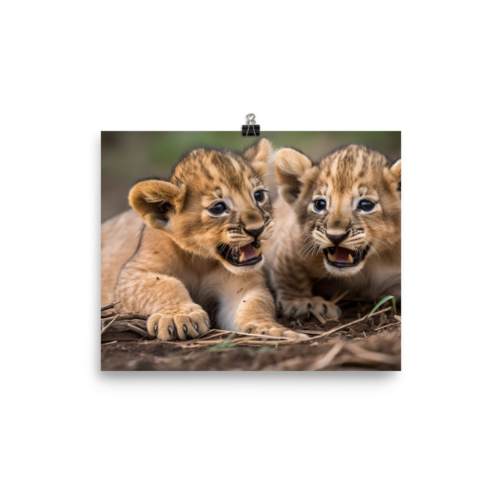 Lion Cubs Playtime photo paper poster - Posterfy.AI