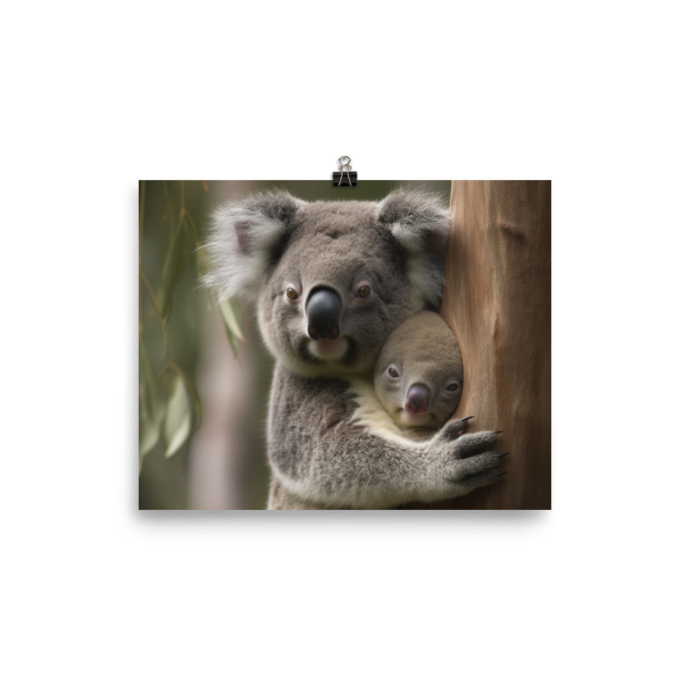 Koala Mother and Baby Cuddling in a Gum Tree photo paper poster - Posterfy.AI