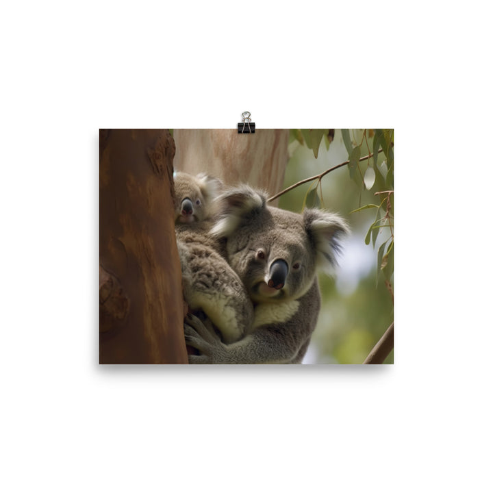 Koala Mother and Baby Cuddling in a Gum Tree photo paper poster - Posterfy.AI