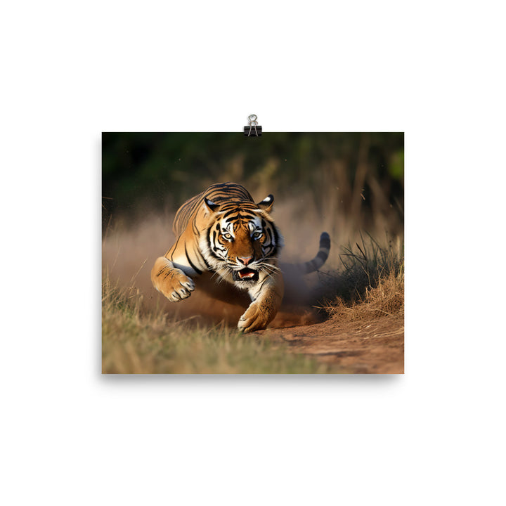 Bengal Tiger Pouncing on Prey photo paper poster - Posterfy.AI