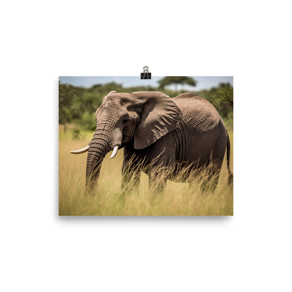 Majestic African Elephant Grazing in the Savannah photo paper poster - Posterfy.AI