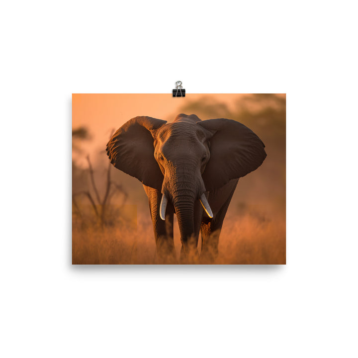 Graceful African Elephant Walking in the Sunset photo paper poster - Posterfy.AI