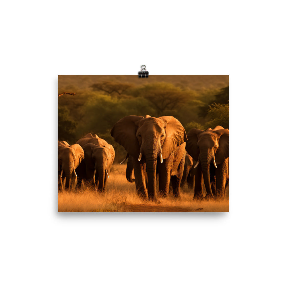 African Elephant Matriarch and Her Herd photo paper poster - Posterfy.AI