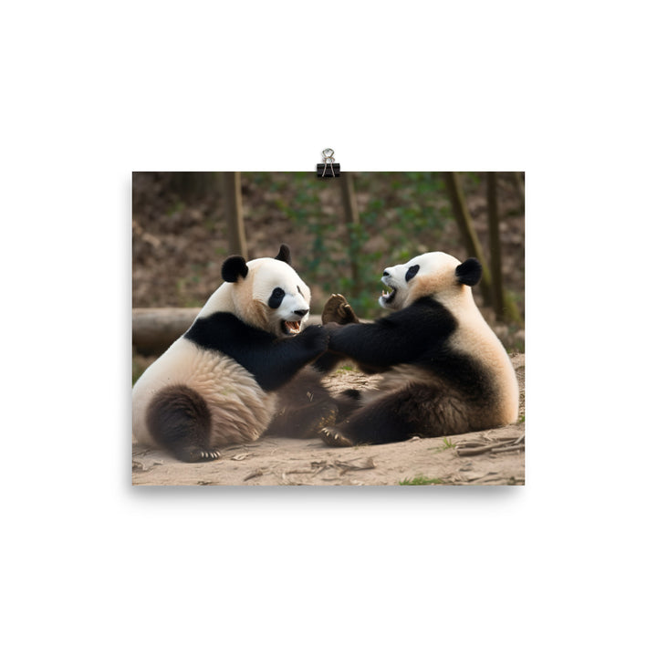 Playful Panda Duo in Action photo paper poster - Posterfy.AI