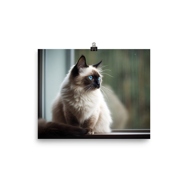 Graceful Balinese Cat Posing on the Window Sill photo paper poster - Posterfy.AI