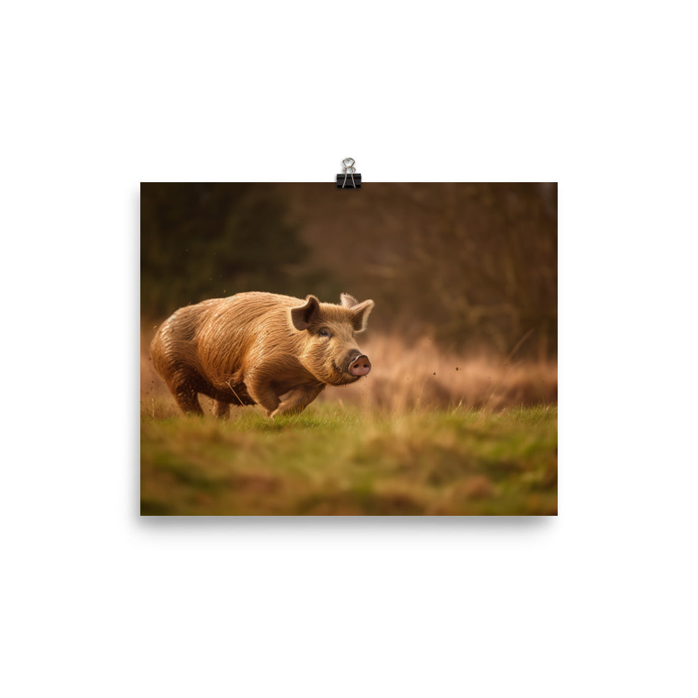 Berkshire Pig in Action photo paper poster - Posterfy.AI