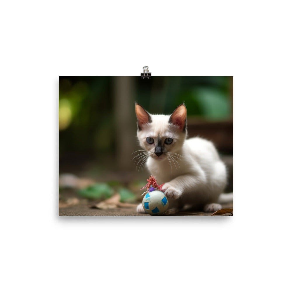 Adorable Balinese Kitten Playing with Toy photo paper poster - Posterfy.AI