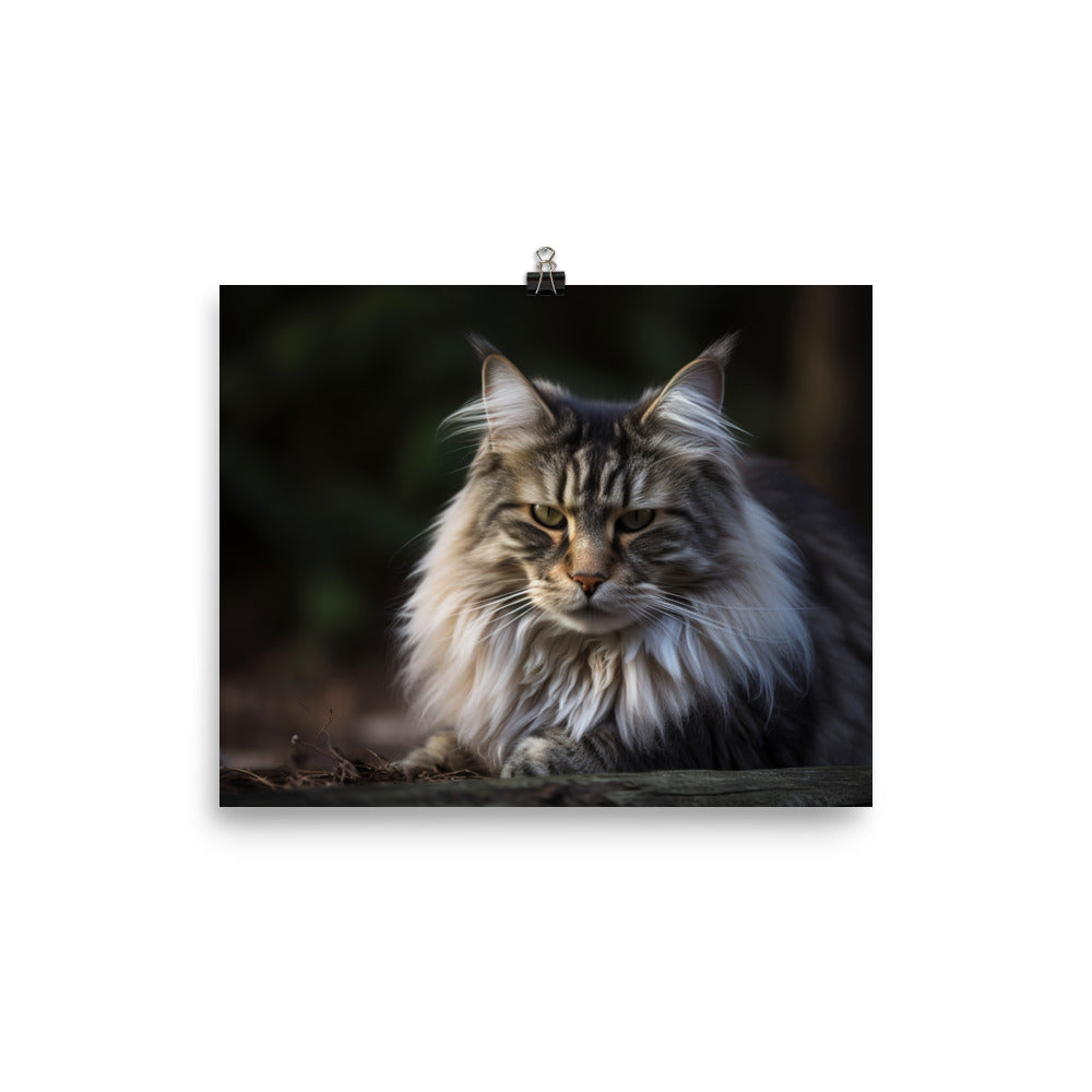 Portrait of a Majestic Norwegian Forest Cat photo paper poster - Posterfy.AI