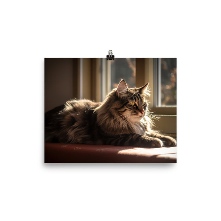 Norwegian Forest Cat Relaxing by the Window photo paper poster - Posterfy.AI