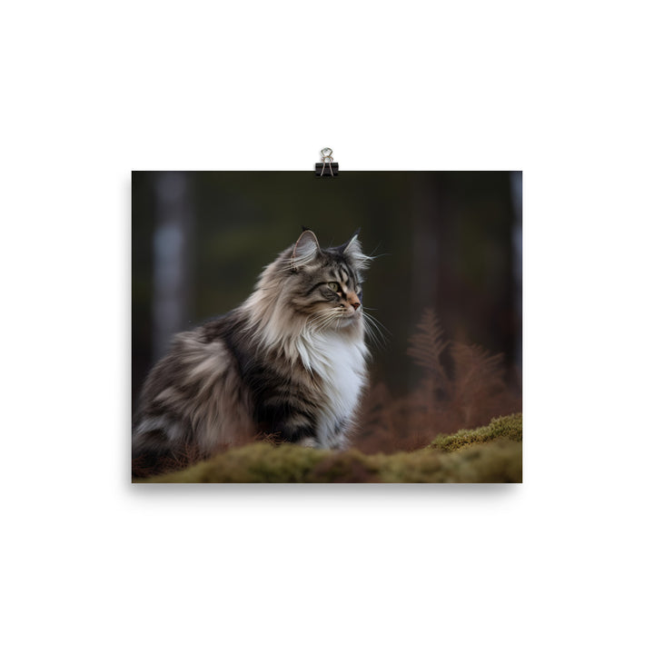 Majestic Norwegian Forest Cat in the Wild photo paper poster - Posterfy.AI