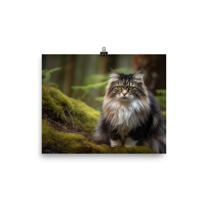 Majestic Norwegian Forest Cat in the Wild photo paper poster - Posterfy.AI