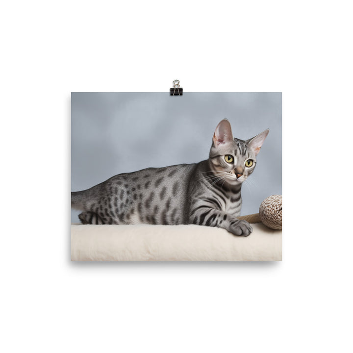 Egyptian Mau playing with toys  photo paper poster - Posterfy.AI