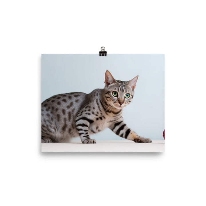 Egyptian Mau playing with toys  photo paper poster - Posterfy.AI