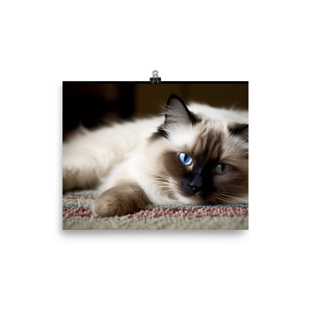 Fluffy Ragdoll Lounging on Plush Rug photo paper poster - Posterfy.AI