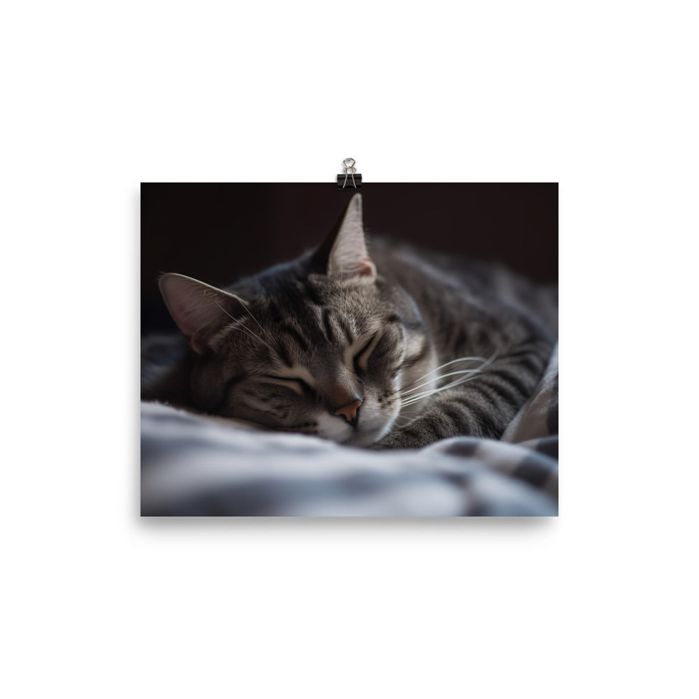 Sleeping American Shorthair in cozy bed photo paper poster - Posterfy.AI