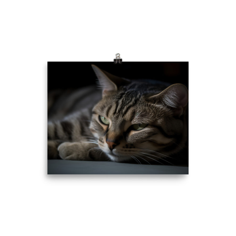 Cuddly American Shorthair enjoying lap time photo paper poster - Posterfy.AI