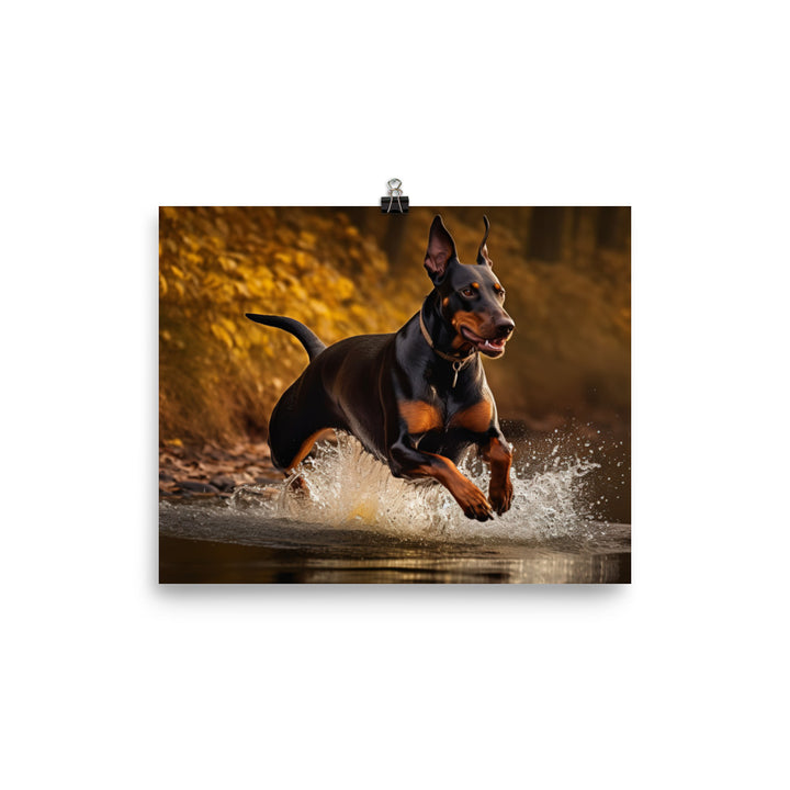 The athleticism of a Doberman Pinscher in action photo paper poster - Posterfy.AI