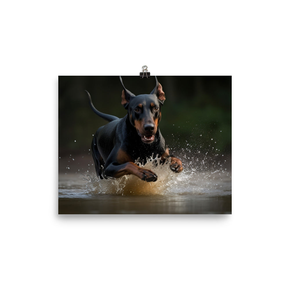 The athleticism of a Doberman Pinscher in action photo paper poster - Posterfy.AI