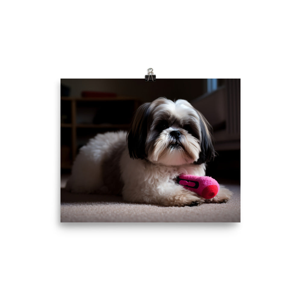 Shih Tzu Posing with a Toy photo paper poster - Posterfy.AI