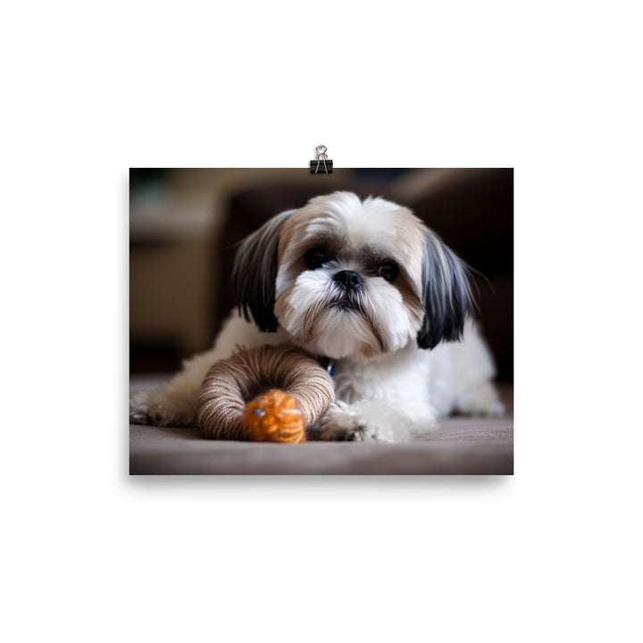 Shih Tzu Posing with a Toy photo paper poster - Posterfy.AI