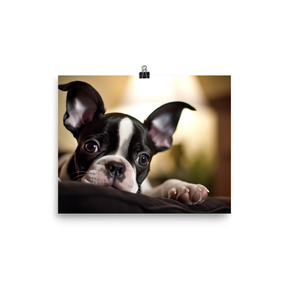 Boston Terrier Pup at Home photo paper poster - Posterfy.AI