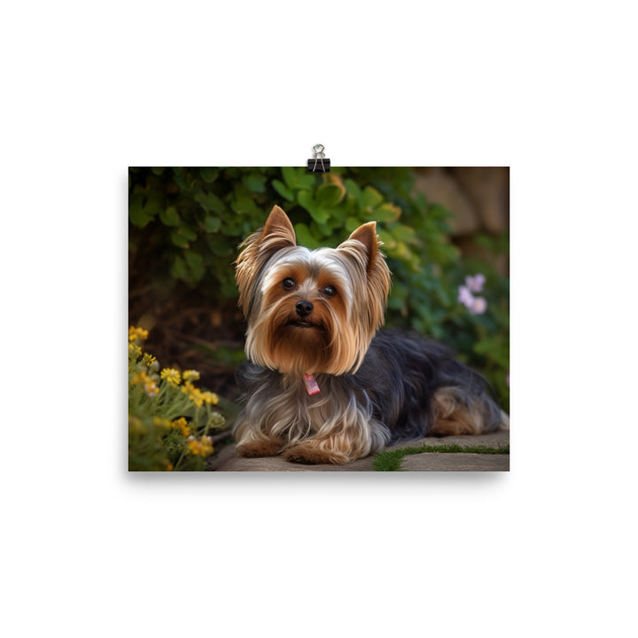 Yorkshire Terrier in the Garden photo paper poster - Posterfy.AI