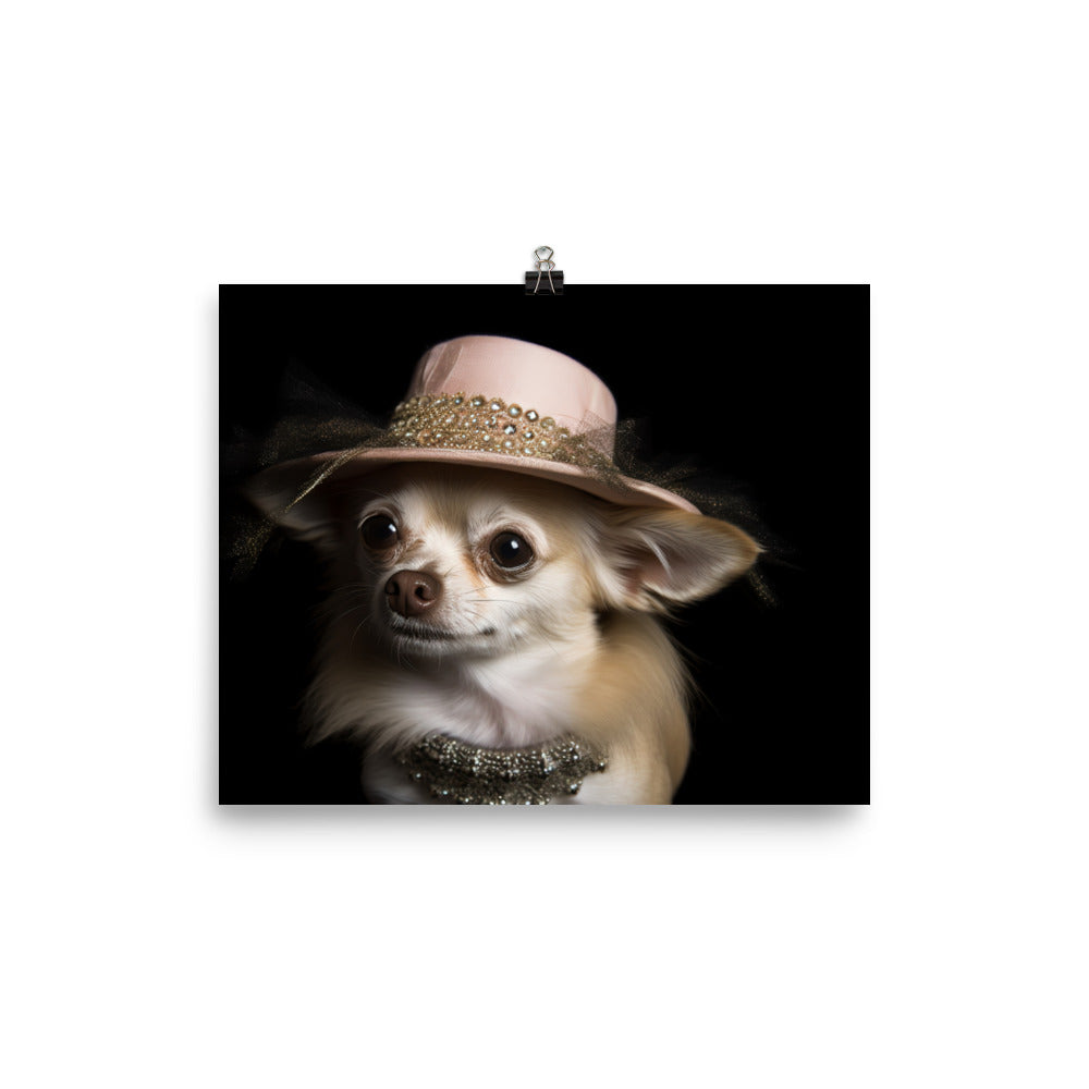 A Chihuahua posing with a boa and hat photo paper poster - Posterfy.AI