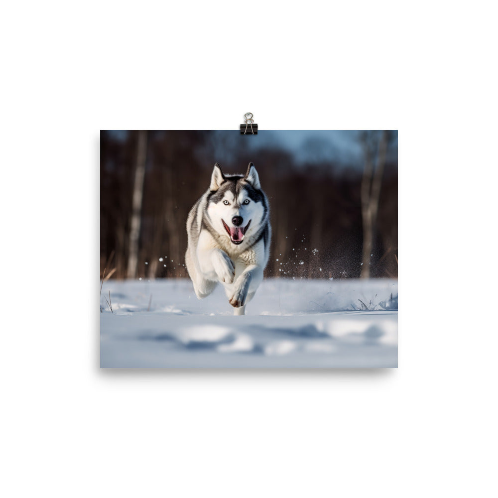 Siberian Husky in full stride photo paper poster - Posterfy.AI