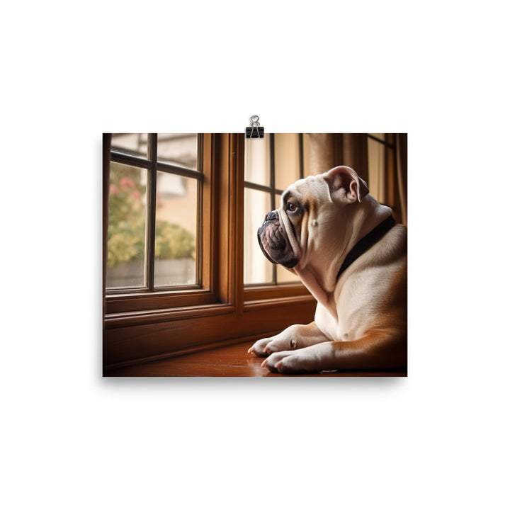 Thoughtful Bulldog at the Window photo paper poster - Posterfy.AI