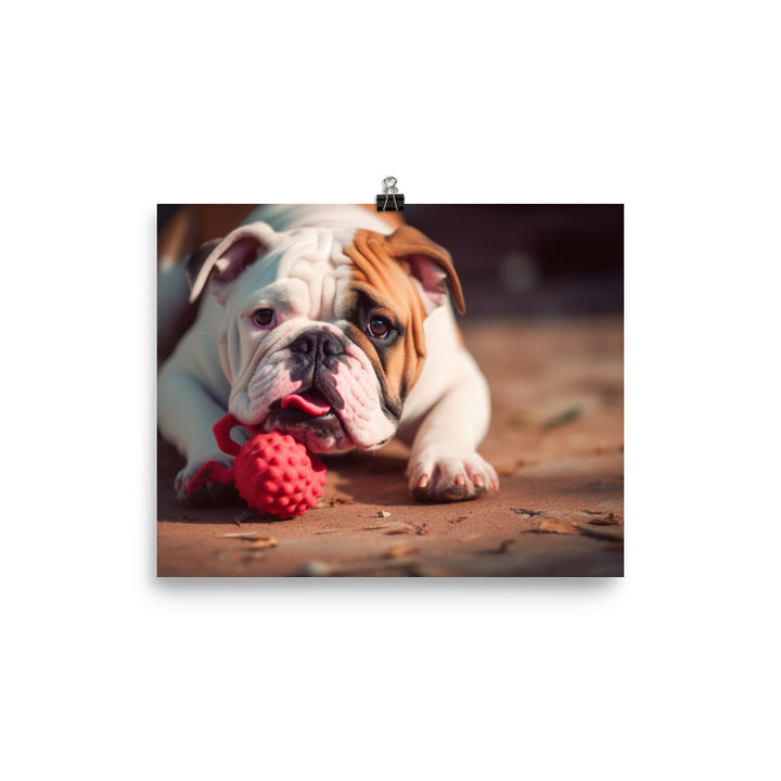 Silly Bulldog: Playful Pup with a Toy photo paper poster - Posterfy.AI