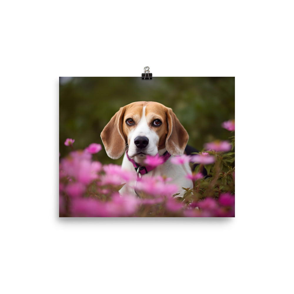 Beagle and the flowers photo paper poster - Posterfy.AI