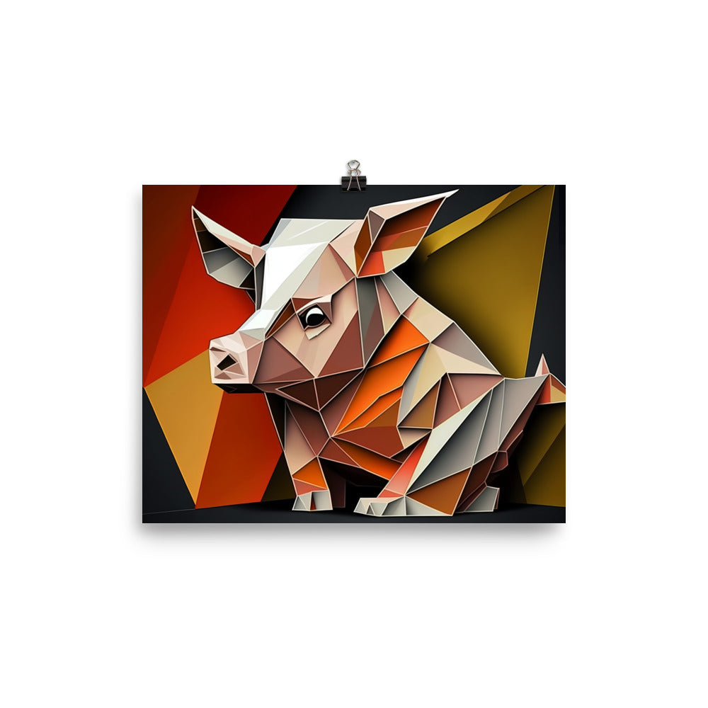 Pig in colorful cubism style photo paper poster - Posterfy.AI