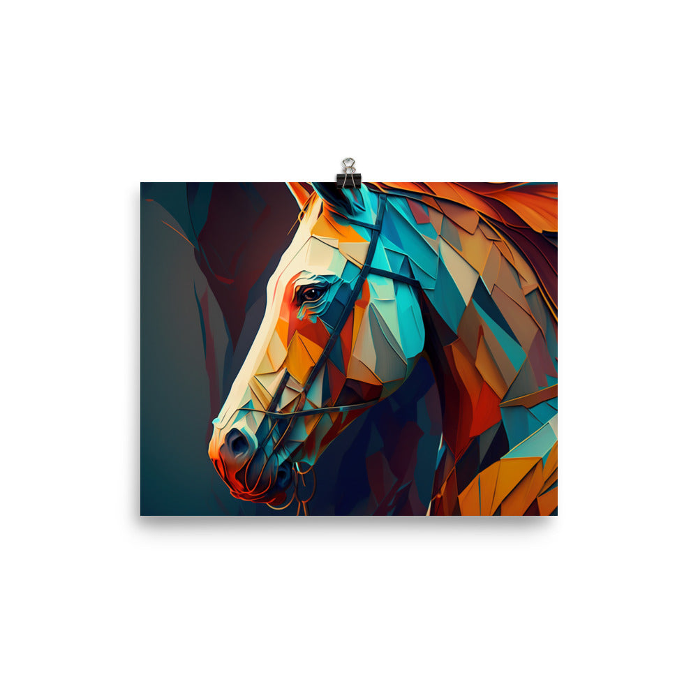 Horse in colorful cubism style photo paper poster - Posterfy.AI
