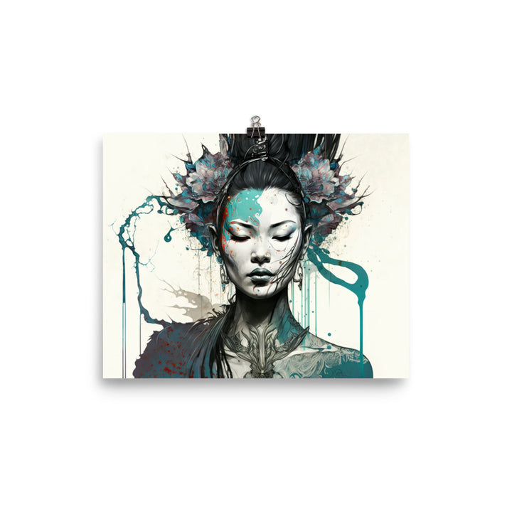 Oriental girl in contemporary ornamental style photo paper poster - Posterfy.AI
