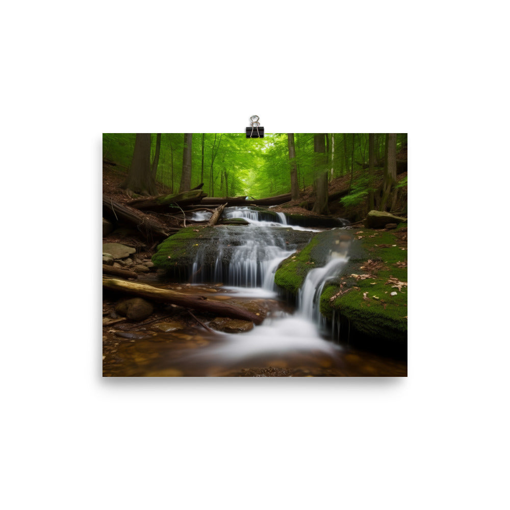 Majestic Waterfall in the Woods photo paper poster - Posterfy.AI