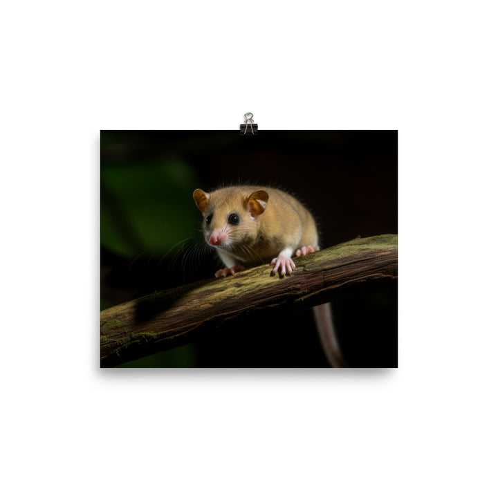 Energetic Dormouse playing on a branch photo paper poster - Posterfy.AI